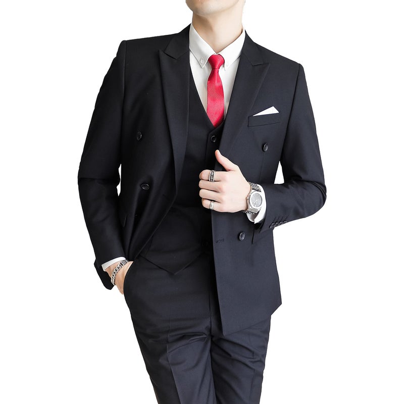 UNINUKOO Mens Suit Jacket Double Breasted Blazer Men Slim Fit Casual Prom Wedding Daily Tux Suit Coats Blazer US Size 42 Black - Image 2